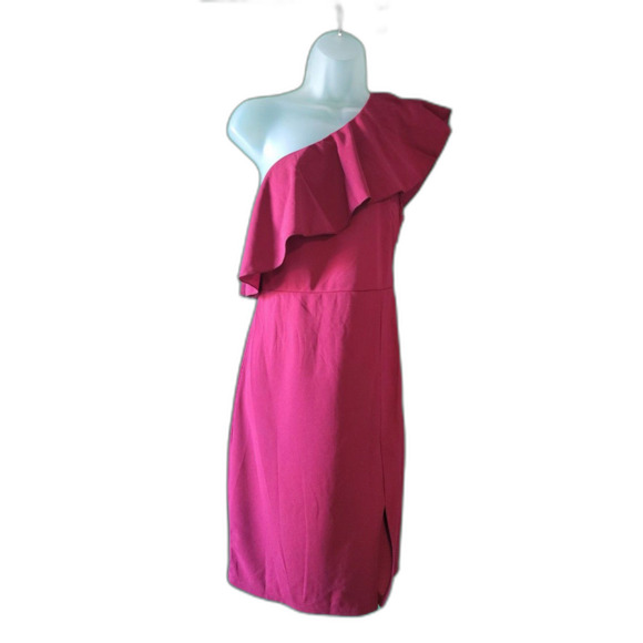 Caramitty Burgundy One Shoulder Bodycon Sexy Cocktail Dress Sz M - Picture 4 of 8